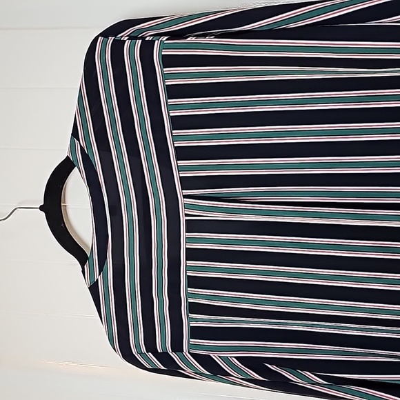 Express m navy blue/green/reddish pink striped long sleeve blouse - Picture 9 of 13